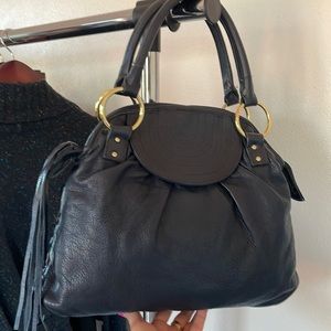 Navy Blue Soft Leather BULGA Handbag Purse Gold Hardware
